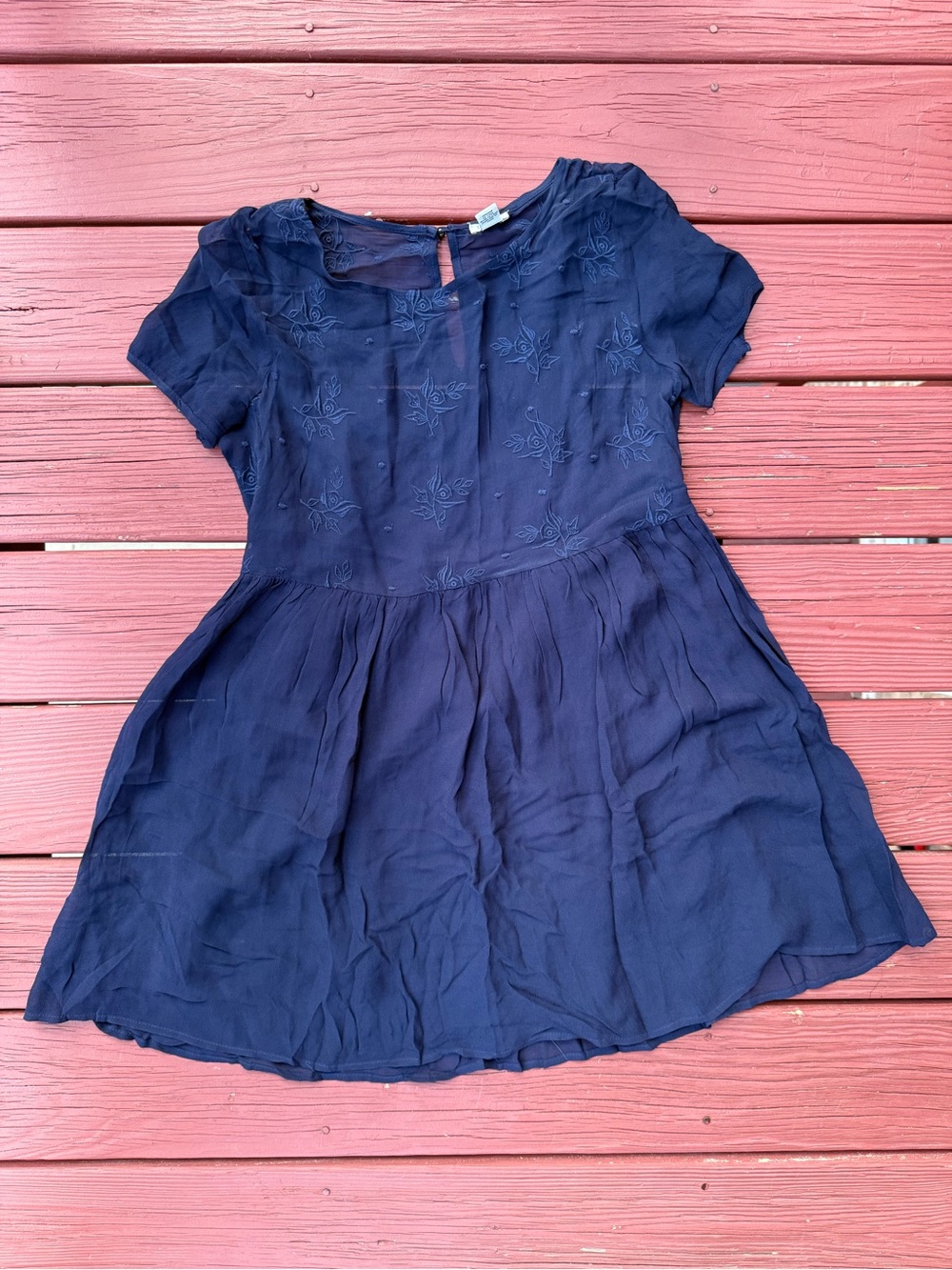 Forever 21 Navy Short-Sleeve Embroidered Mini Dress